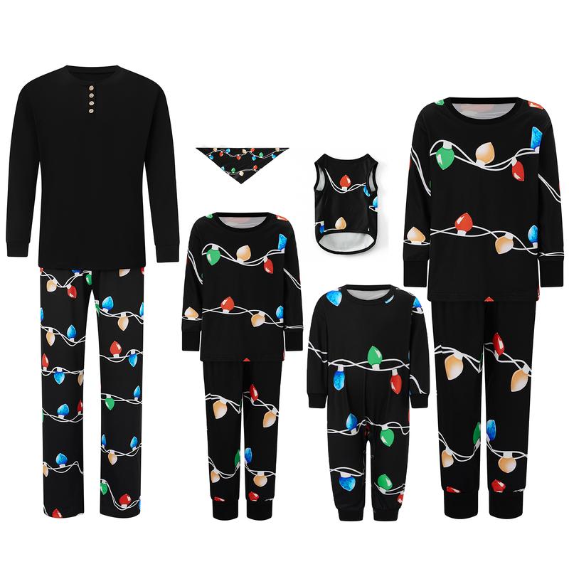 Christmas Pajamas For Family Family Matching Christmas Pajama Set String Light Print Long Sleeve Tops Elastic Waist Long Pants