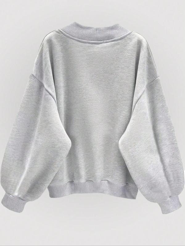 Women's Plain Drop Shoulder V Neck Sweatshirt, Casual Long Sleeve Pullover for Fall, Women's Clothes for Daily Wear