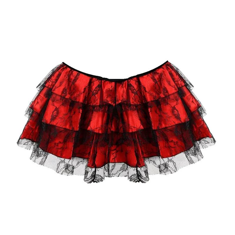 Sexy Layered Mesh Tulle Lace Mini Pleated Skirt Gothic Skirts Showgirl Party Dance Tutu Skirt Plus Size S-6XL Fabric Fit