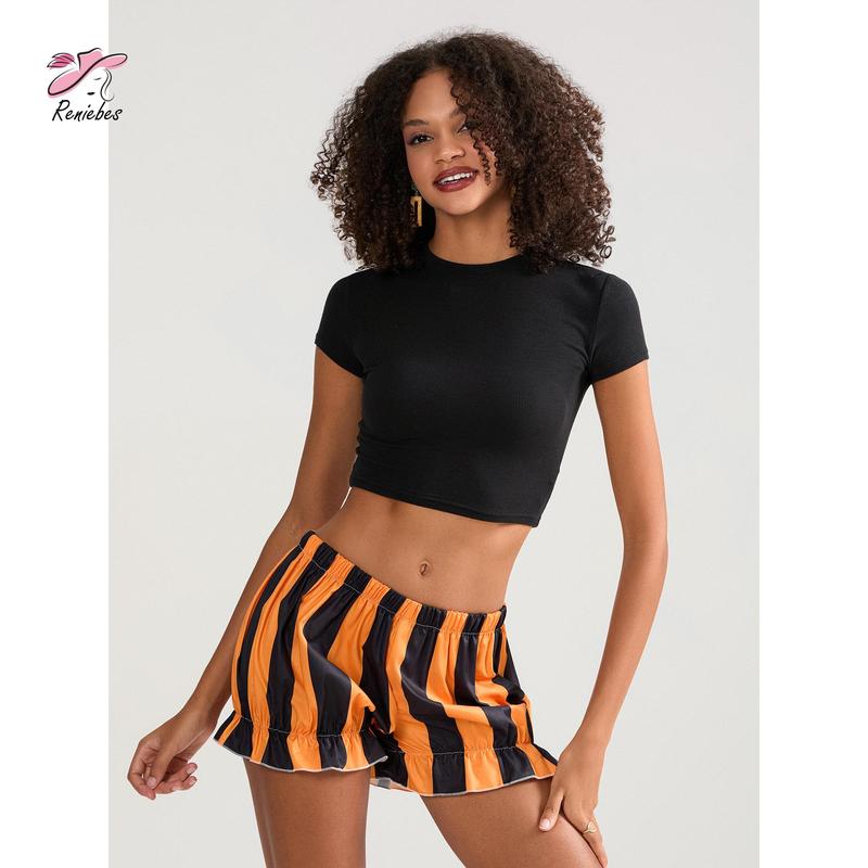 Women's Fashion Bloomers Shorts Halloween Stripe Elastic Waist Short Pants Summer Casual Shorts