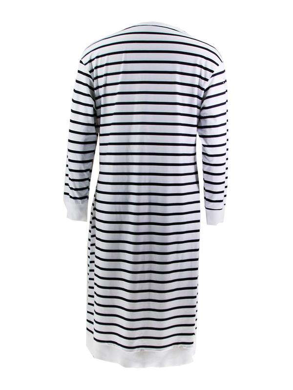  Striped Print Drop Shoulder Dress, Casual Long Sleeve Round Neck Dress for Spring & Fall, Women's Plus Size Clothing for Daily Wear