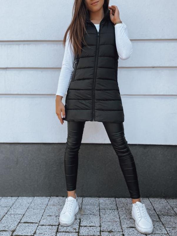 BZB Women Long Vest Solid Color Sleeveless Hood Winter Puffer Vest Outwear