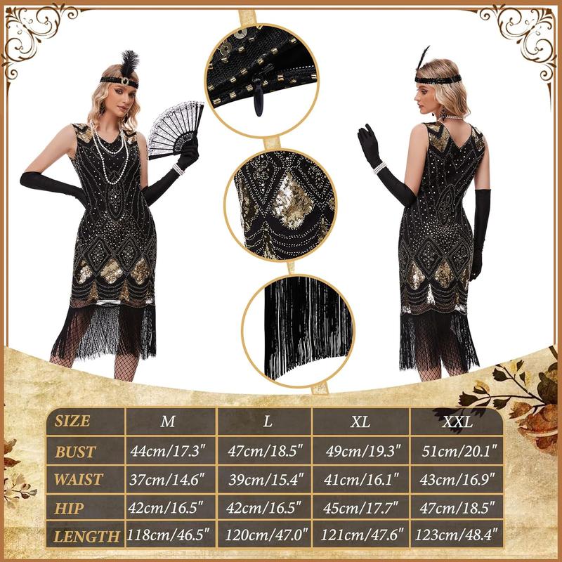 1920s Accessories for Women Great Gatsby Nye Sparkly Dress Set with Headband Masquerade Mask Fishnet Tights