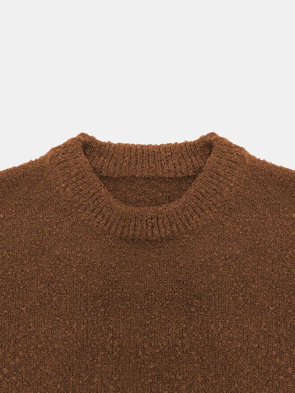 Women's Solid Color Round Neck Knit Sweater, Casual Long Sleeve Crew Neck for Fall & Winter, Fashion Ladies' Knitwear for Daily Wear