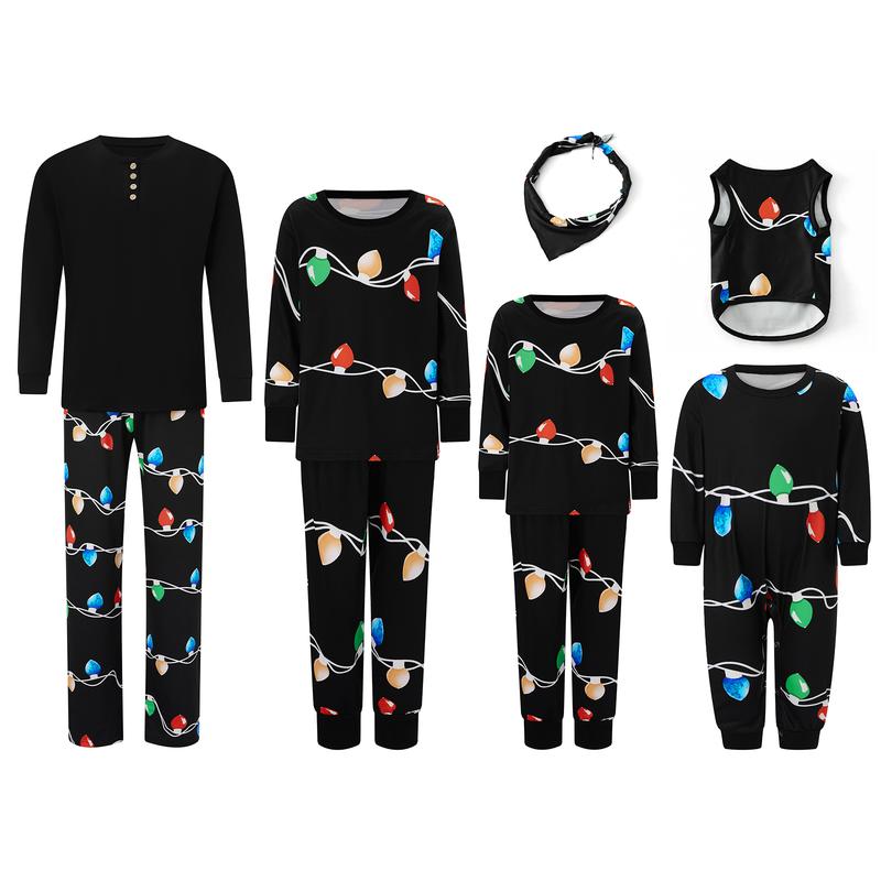 Christmas Pajamas For Family Family Matching Christmas Pajama Set String Light Print Long Sleeve Tops Elastic Waist Long Pants