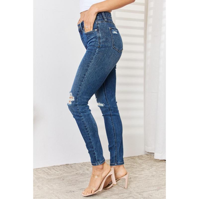 Judy Blue Full Size Mid Waist Distressed Slim Jeans