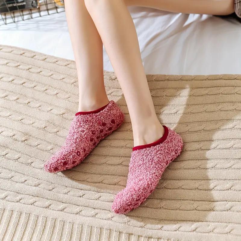 Women's Solid Color Fluffy Ankle Socks, 1 Pair Soft Comfy Warm Floor Socks for Fall & Winter, Women's Socks for Daily Wear