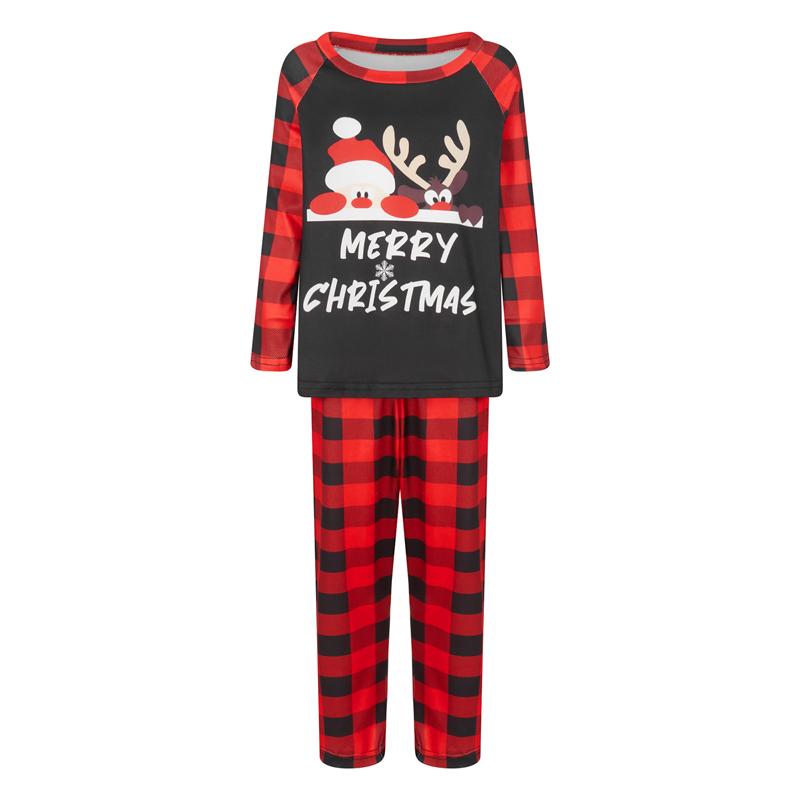 Family Matching Christmas Pajamas, Romper Clothes Letter Deer Print Long Sleeve Tops and Plaid Pants Sleepwear Set Womenswear Check