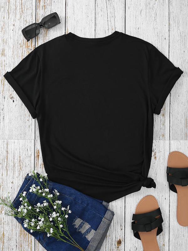  Letter Print Round Neck Tee, Casual Short Sleeve Crew Neck T-shirt for Summer, Women's Clothing for Daily Wear