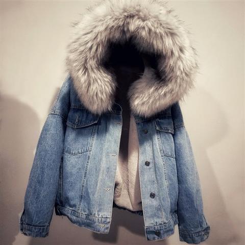 Short Coat Cotton-Padded Coat 2024 Winter Fleece-lined New Cotton Clothing Loose Korean Style Denim Fur Collar Thickened Coat for Women