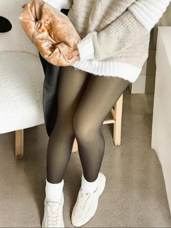 OUFALI Fleece Lined Tights Women Sheer Black Fleece Pantyhose Winter Warm Thermal Fake Translucent Leggings Closed Foot