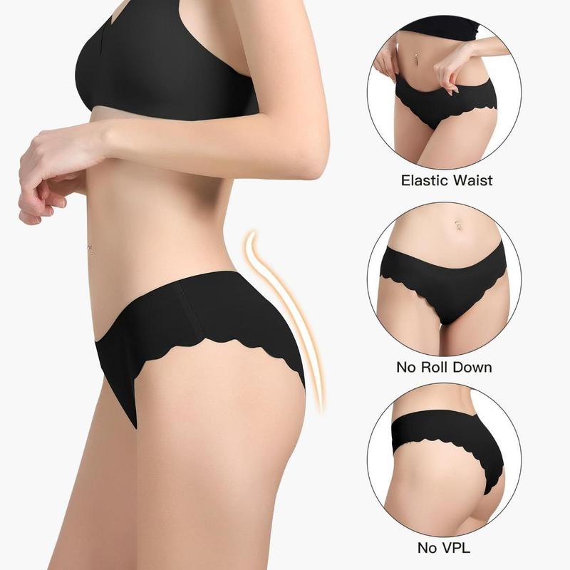 Seamless Briefs Underwear for Women Ice Silk Fabric Feel  Bikini Breathable Hipster Wavy Sides Invisibles Panties 7 Pack S-XL Comfortable Womenswear Anniversary Gifts Compression Everyday