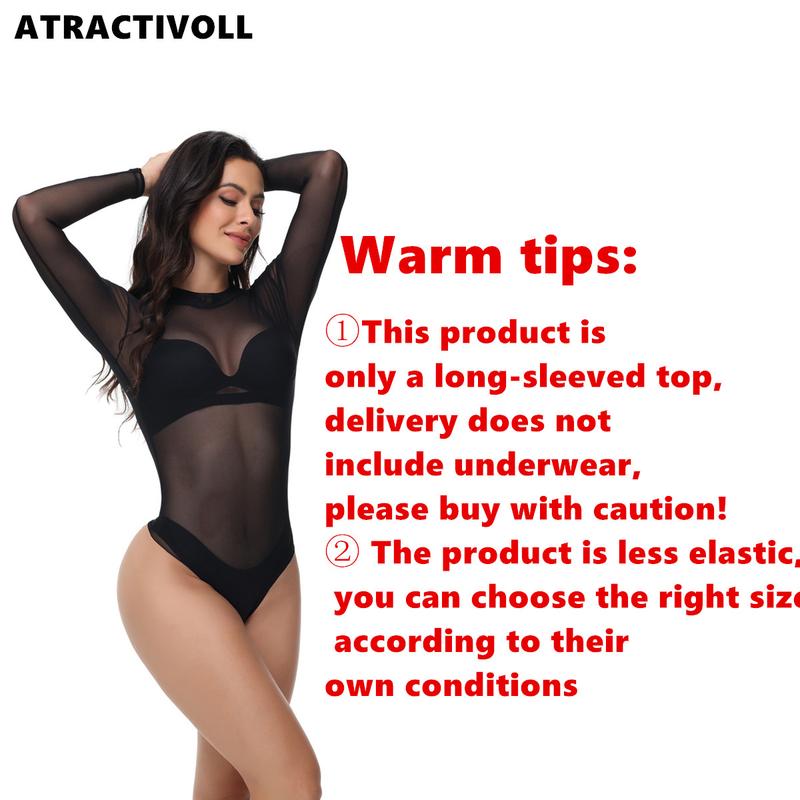 ATRACTIVOLL 1 2PCS Women's Fashion Half High Neck Mesh  Bodysuit Indoor Yoga Wear,Breathable Fabric. Womenswear Tops Comfort Lady women  bodysuits mesh top