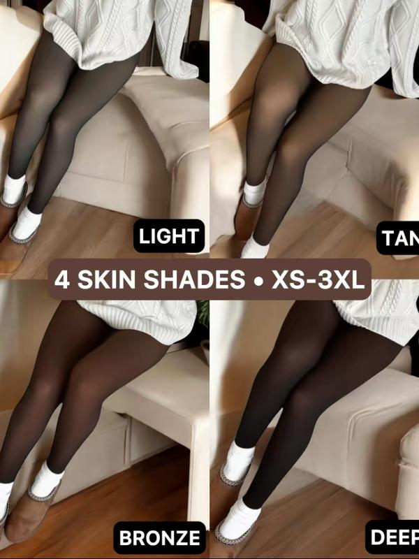 OUFALI Fleece Lined Tights Women Sheer Black Fleece Pantyhose Winter Warm Thermal Fake Translucent Leggings Closed Foot