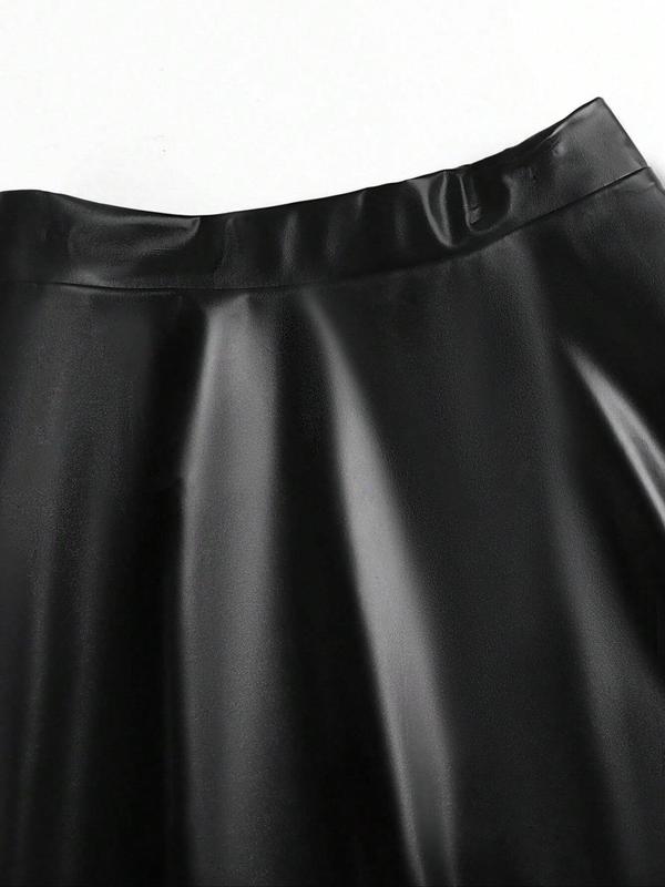 Women's Solid Elastic Waist PU Leather Skirt, Fashion Casual Short Skirt for Daily Outdoor Wear, Ladies Bottoms for All Seasons