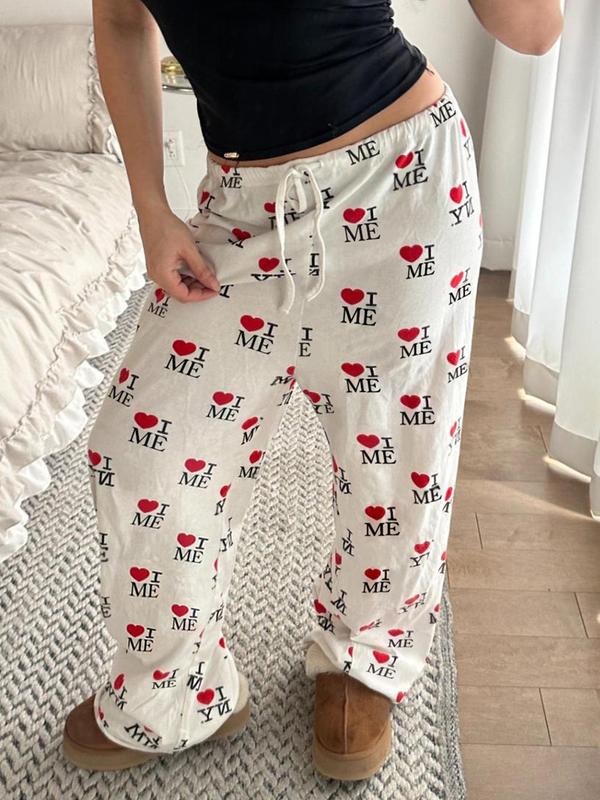 Women's Letter & Heart Print Drawstring Waist Jogger Pants, Casual Comfy Trousers for Daily Wear, Ladies Bottoms for All Seasons