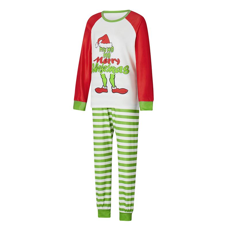 Christmas Family Pajamas Matching Set Cartoon Print Long Sleeve Tops and Green Plaid Pants Sleepwear