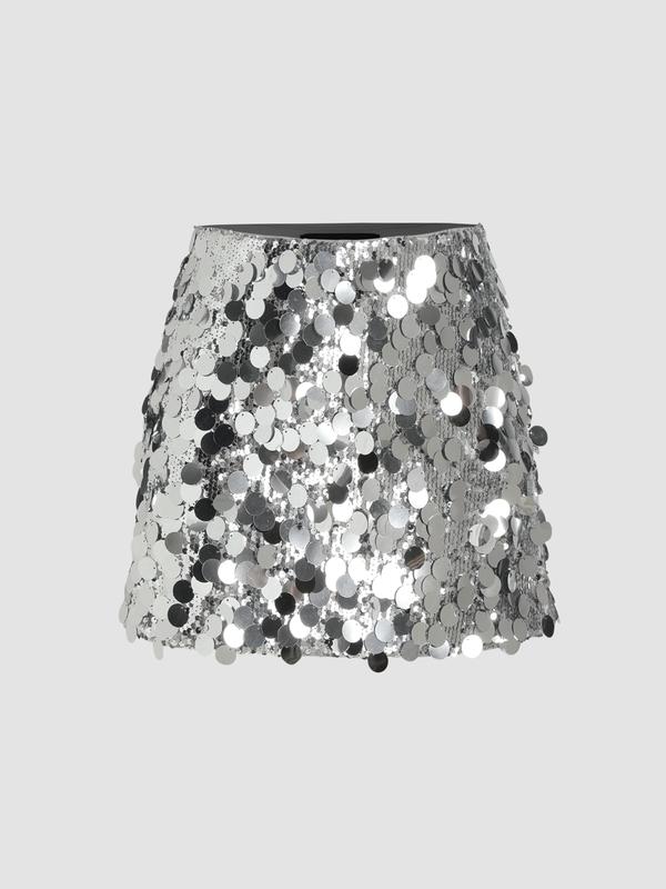 Cider [7 colors, US size 0-26] Sequin Middle Waist Mini Skirt