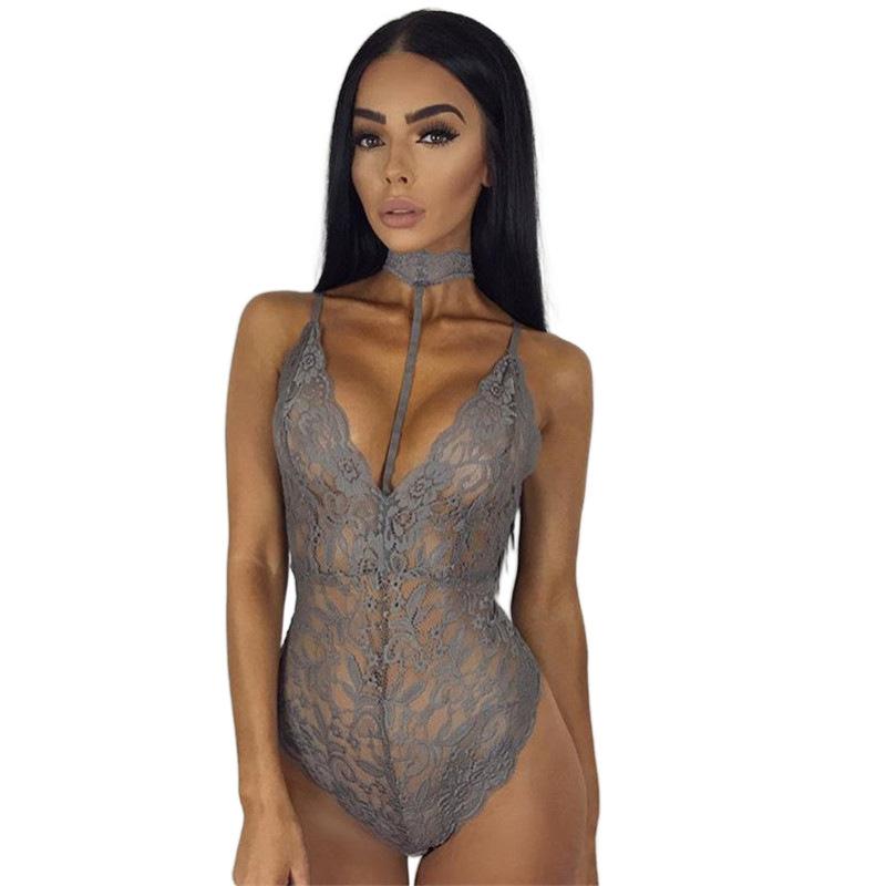 plus Size Women's Halter Lace Sexy Underwear Lace Jumpsuit Temptation Uniform Home Wear Suit Fabric Womenswear