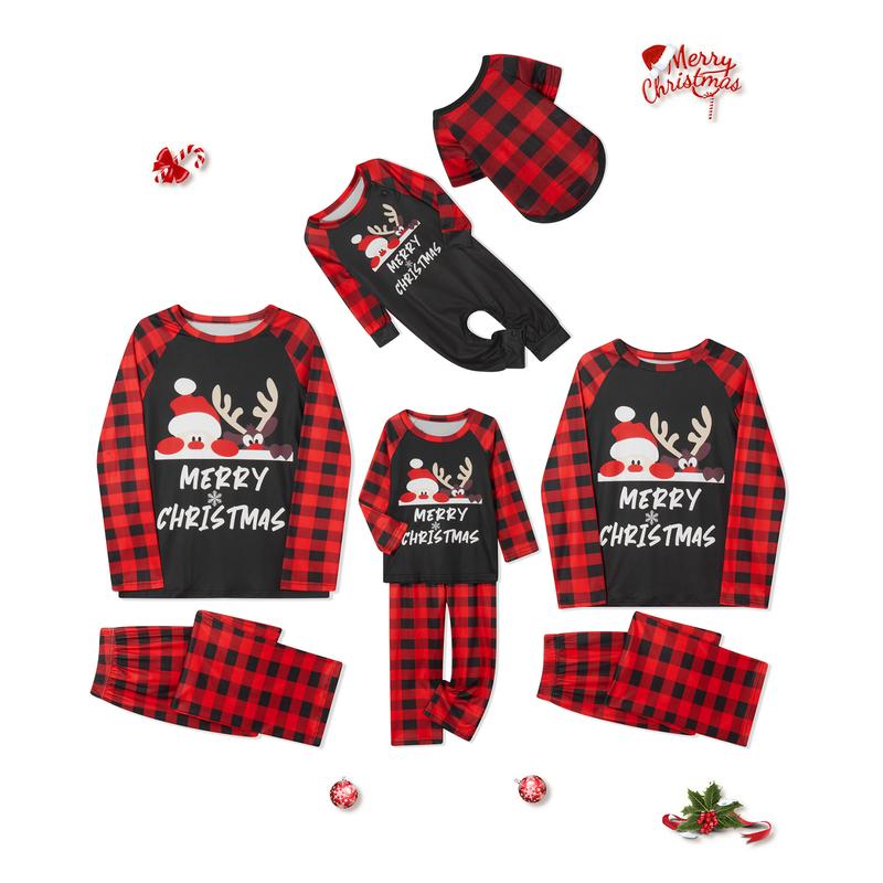 Family Matching Christmas Pajamas, Romper Clothes Letter Deer Print Long Sleeve Tops and Plaid Pants Sleepwear Set Womenswear Check