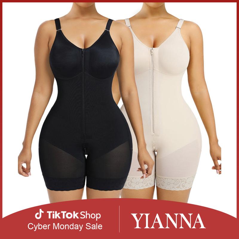 YIANNA Fajas Colombianas shapewear for Women Tummy Control Butt Lifter Shaper with Zipper Crotch detachable shoulder strap