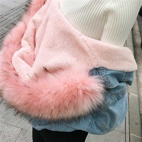 Short Coat Cotton-Padded Coat 2024 Winter Fleece-lined New Cotton Clothing Loose Korean Style Denim Fur Collar Thickened Coat for Women