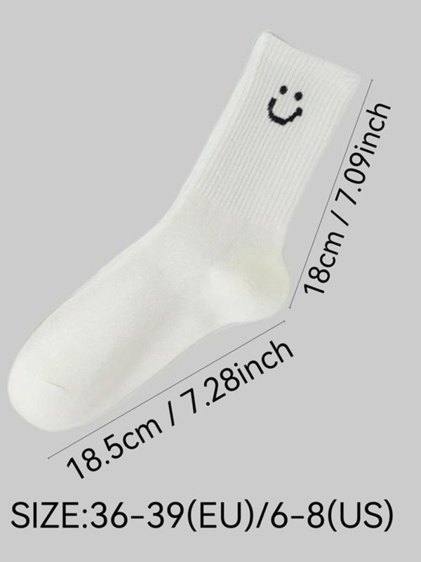 Women's Smile Face Print Crew Socks, Casual Comfy Breathable  Mid-Calf Socks for Daily Wear, Women's Socks for All Seasons