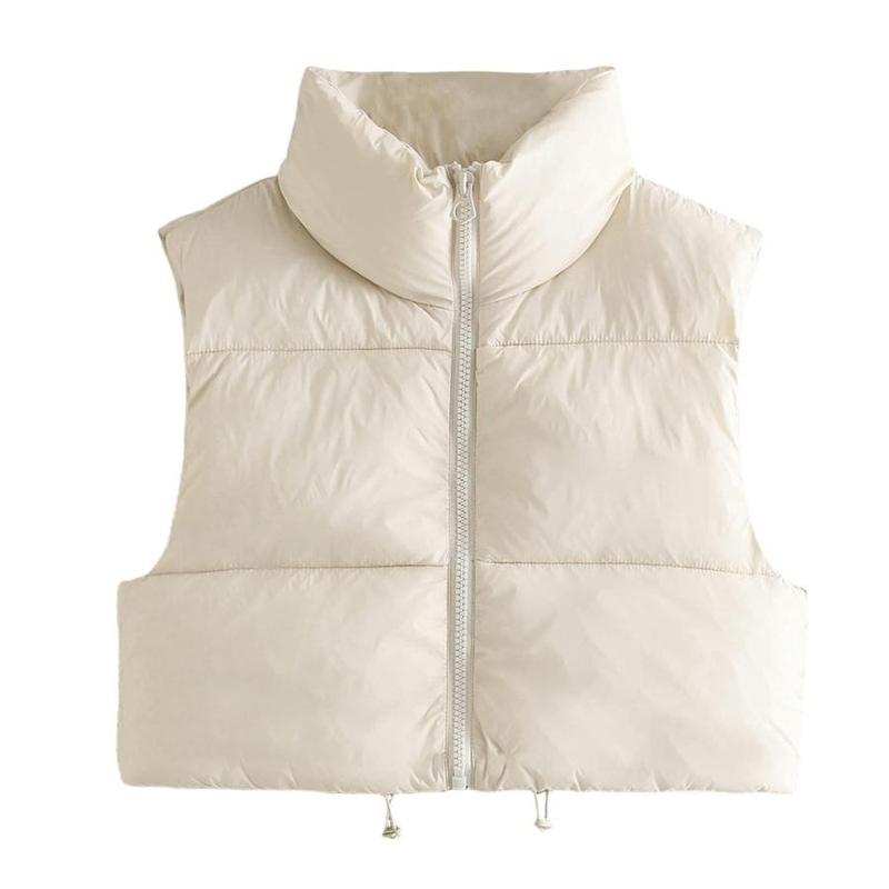 UANEO Cropped Puffer Vest Women Zip Up Stand Collar Sleeveless Padded Crop Puffy Vests warm vest