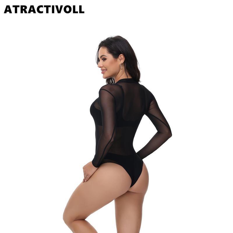 ATRACTIVOLL 1 2PCS Women's Fashion Half High Neck Mesh  Bodysuit Indoor Yoga Wear,Breathable Fabric. Womenswear Tops Comfort Lady women  bodysuits mesh top