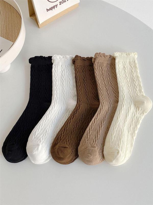 Women's Solid Textured Crew Socks, Socks for Women, Casual Comfort Chic Soft Stretchy Cozy Mid-calf Socks for Daily Wear, Lady's Basic Socks & Hosiery for All Seasons