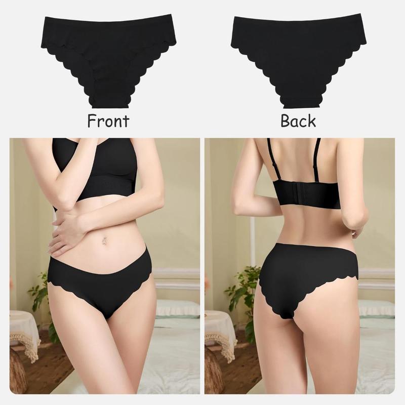 Seamless Briefs Underwear for Women Ice Silk Fabric Feel  Bikini Breathable Hipster Wavy Sides Invisibles Panties 7 Pack S-XL Comfortable Womenswear Anniversary Gifts Compression Everyday