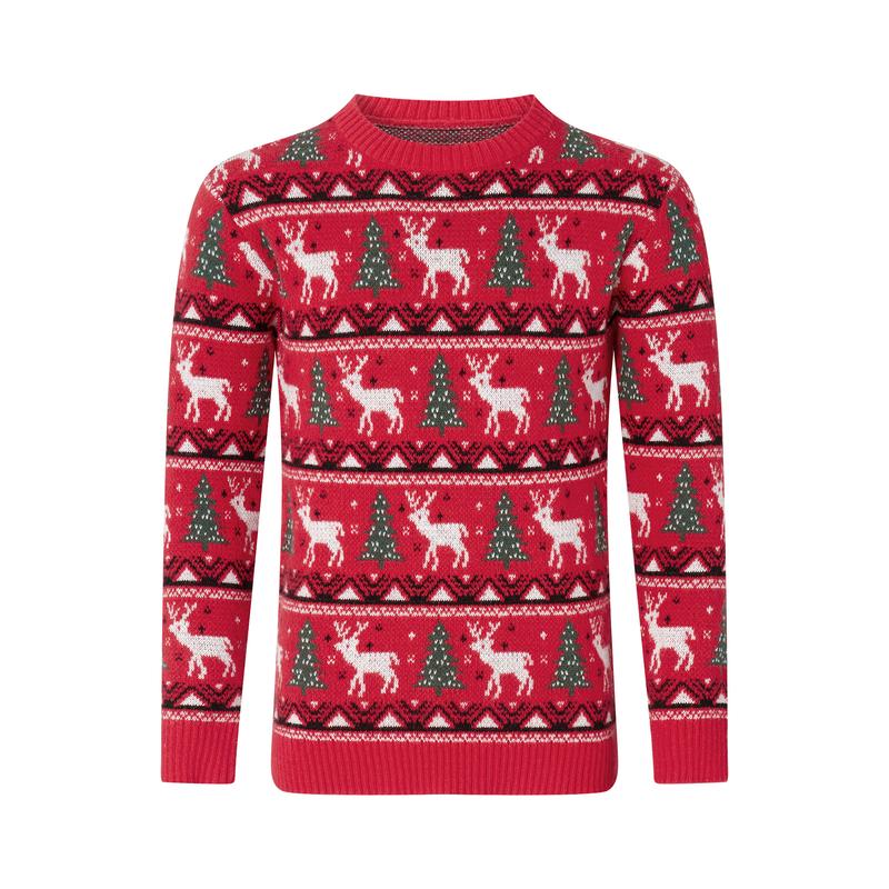 Matching Family Christmas Sweaters Long Sleeve Round Neck Reindeer Pullovers Knitted Tops