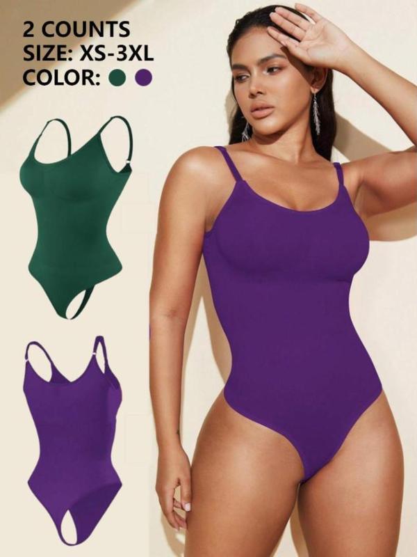 Women's Solid Color Push Up Shapewear Bodysuit, Hook & Eye Closure Crotch Tummy Control Shaper, Women's Shapewear for Daily Wear