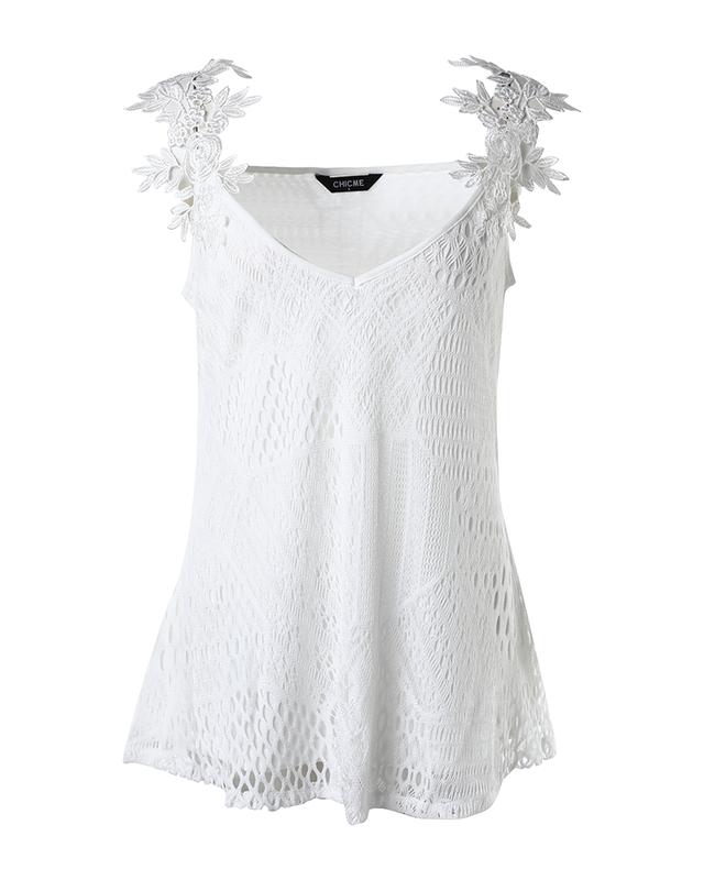 ChicMe Women Lace Tank Tops V Neck Fashion Casual Sleeveless Blouse Fit Womenswear