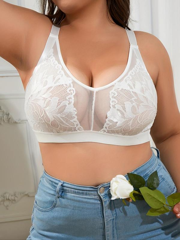  Contrast Lace Sheer Sexy Bra, Soft Comfy Breathable Push Up Lingerie Top for Daily Wear, Women's Lingerie for All Seasons