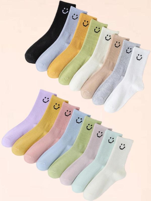 Women's Smile Face Print Crew Socks, Casual Comfy Breathable  Mid-Calf Socks for Daily Wear, Women's Socks for All Seasons