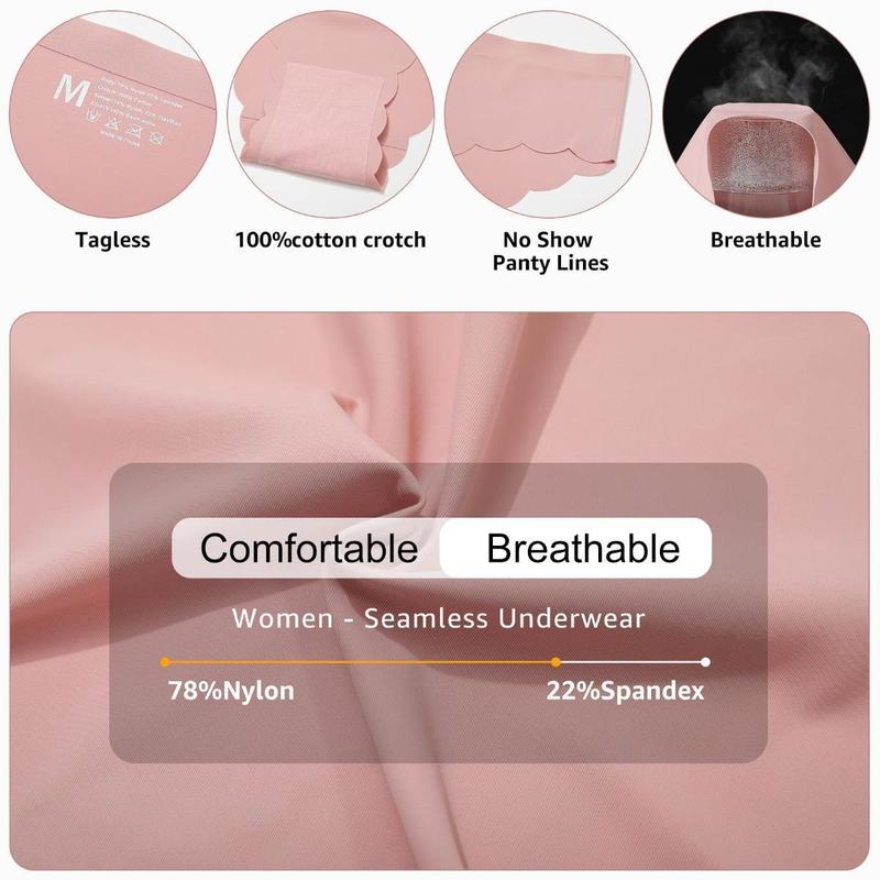 Seamless Briefs Underwear for Women Ice Silk Fabric Feel  Bikini Breathable Hipster Wavy Sides Invisibles Panties 7 Pack S-XL Comfortable Womenswear Anniversary Gifts Compression Everyday