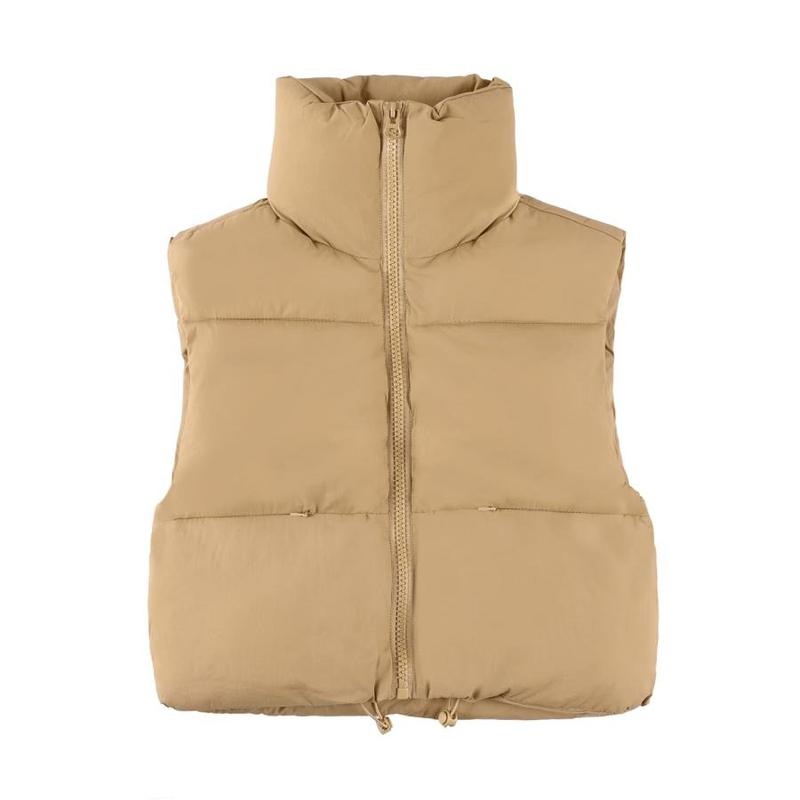 UANEO Cropped Puffer Vest Women Zip Up Stand Collar Sleeveless Padded Crop Puffy Vests warm vest