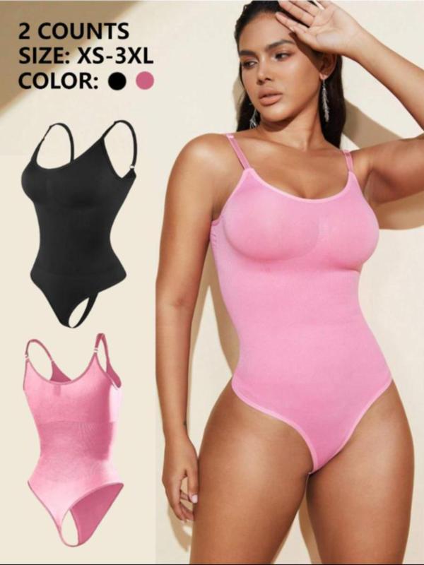 Women's Solid Color Push Up Shapewear Bodysuit, Hook & Eye Closure Crotch Tummy Control Shaper, Women's Shapewear for Daily Wear