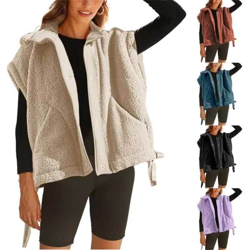 Tanming Womens Fleece Vest Casual Sleeveless Button Down Sherpa Jacket Outerwear with Pockets