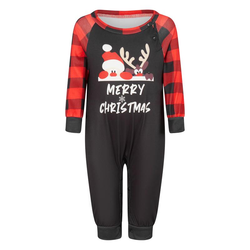 Family Matching Christmas Pajamas, Romper Clothes Letter Deer Print Long Sleeve Tops and Plaid Pants Sleepwear Set Womenswear Check