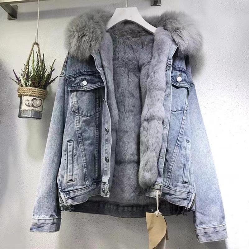 Short Coat Cotton-Padded Coat 2024 Winter Fleece-lined New Cotton Clothing Loose Korean Style Denim Fur Collar Thickened Coat for Women