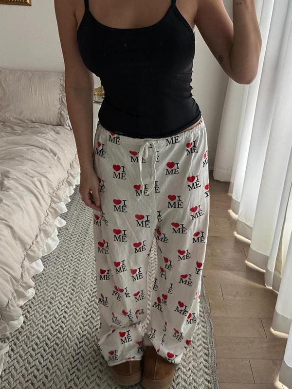 Women's Letter & Heart Print Drawstring Waist Jogger Pants, Casual Comfy Trousers for Daily Wear, Ladies Bottoms for All Seasons