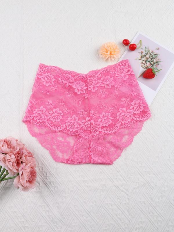 Women's 6pcs Floral Lace Scallop Trim High Waist Panty, Soft Comfy Breathable High Rise Briefs for Daily Wear, Women's Girl Knicker for All Seasons, Fall Wear, Fallfreshness