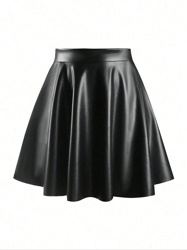 Women's Solid Elastic Waist PU Leather Skirt, Fashion Casual Short Skirt for Daily Outdoor Wear, Ladies Bottoms for All Seasons