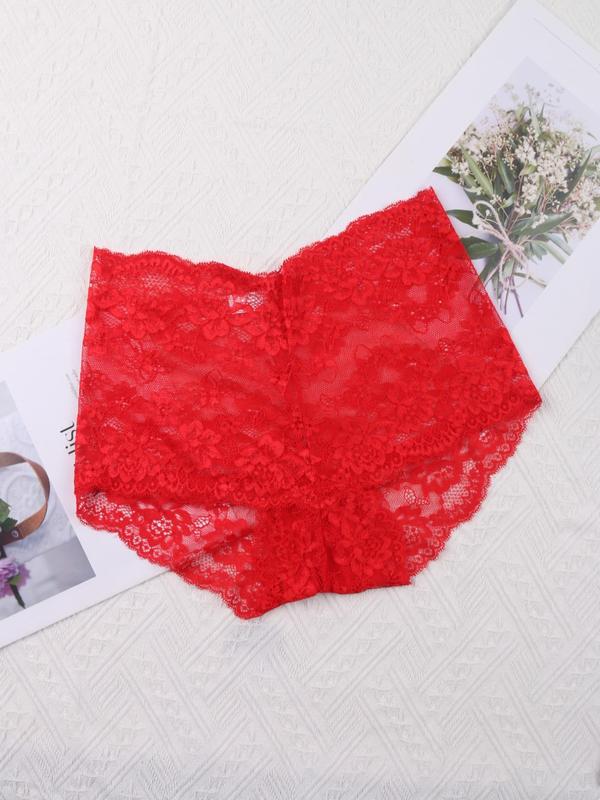 Women's 6pcs Floral Lace Scallop Trim High Waist Panty, Soft Comfy Breathable High Rise Briefs for Daily Wear, Women's Girl Knicker for All Seasons, Fall Wear, Fallfreshness