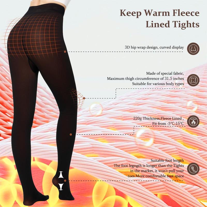 Magic Fleece Lined Tights - Closed Foot, XS-3XL Sizes, Winter Warmth, Plus Size & Brown Fur Option Womenswear Basic Minimalist