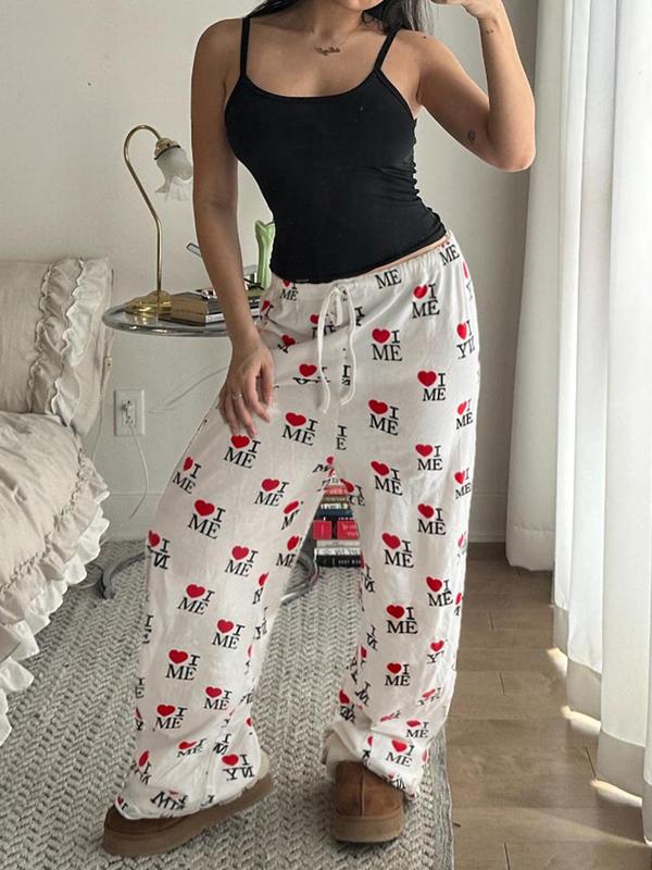 Women's Letter & Heart Print Drawstring Waist Jogger Pants, Casual Comfy Trousers for Daily Wear, Ladies Bottoms for All Seasons