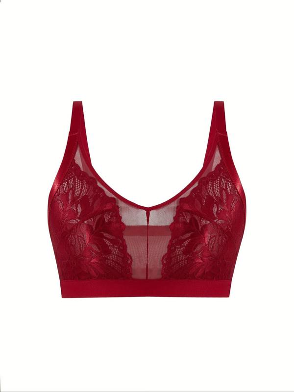  Contrast Lace Sheer Sexy Bra, Soft Comfy Breathable Push Up Lingerie Top for Daily Wear, Women's Lingerie for All Seasons