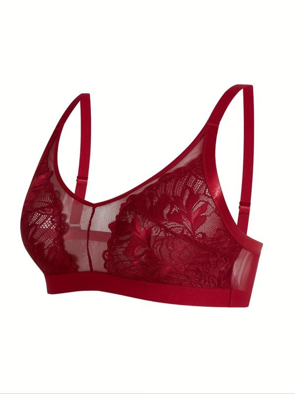  Contrast Lace Sheer Sexy Bra, Soft Comfy Breathable Push Up Lingerie Top for Daily Wear, Women's Lingerie for All Seasons